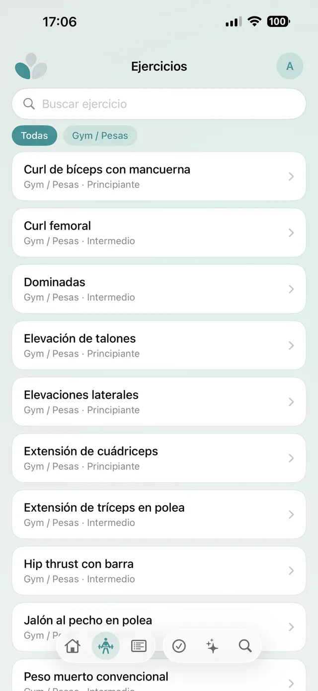 Catálogo de ejercicios del pilar Movimiento en Absia