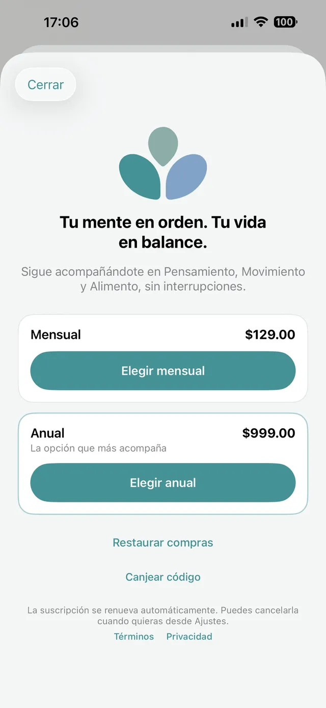 Pantalla de suscripción de Absia con la prueba de 7 días